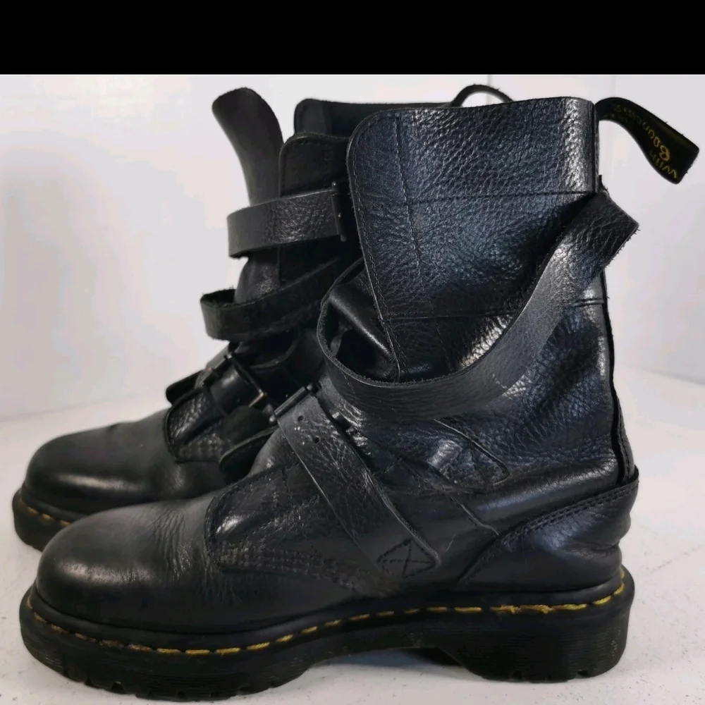 Dr. Martens Black Leather Strapped Combat Boots - Picture 3 of 7